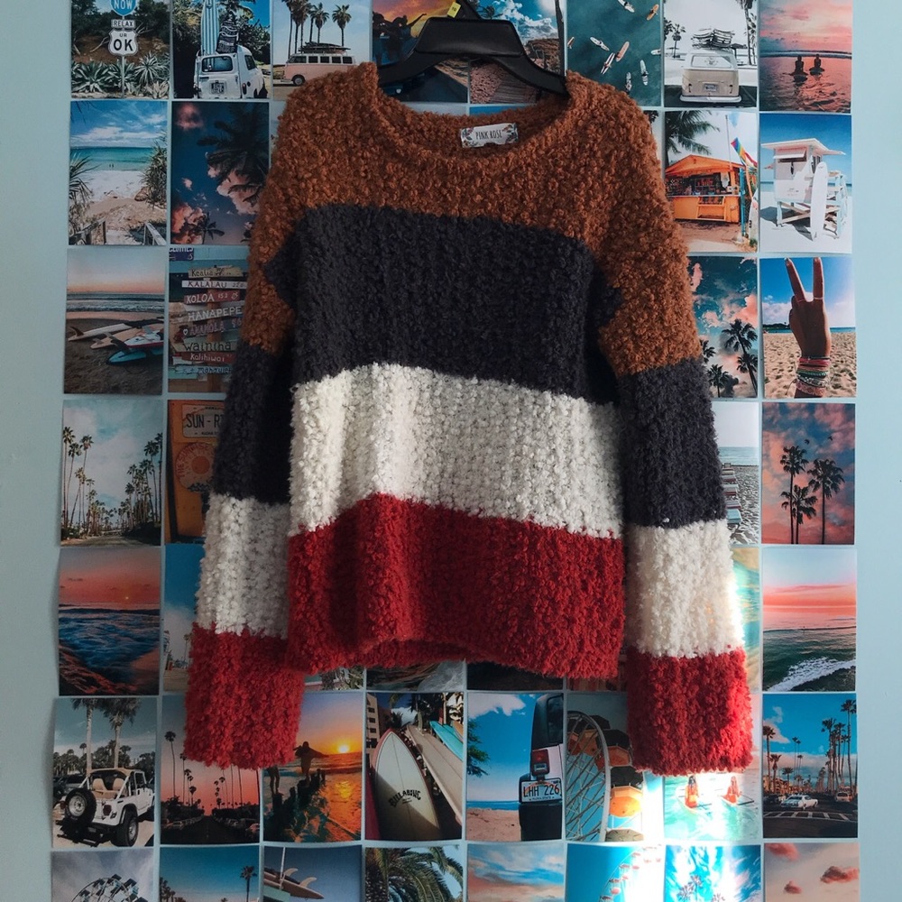 Pink Rose Striped Sweater